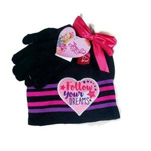 Nickelodeon Jo Jo Siwa NEW Beanie & Gloves Set OSFM Black & Pink -Ribbon